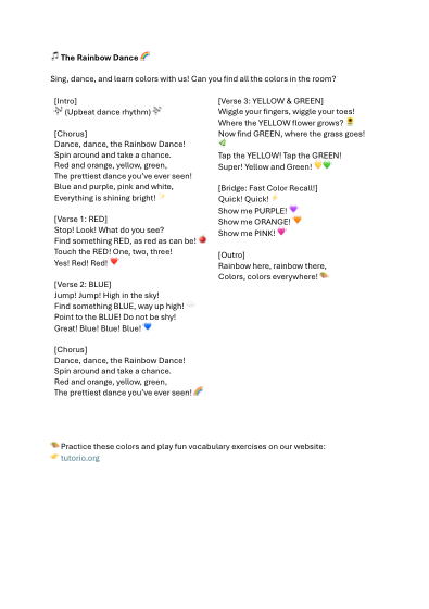 Preview of The Rainbow Dance worksheet PDF